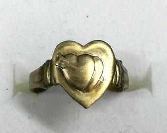 1930-40s Brass ARROW and DOUBLE HEART Adjustable Ring for Kids