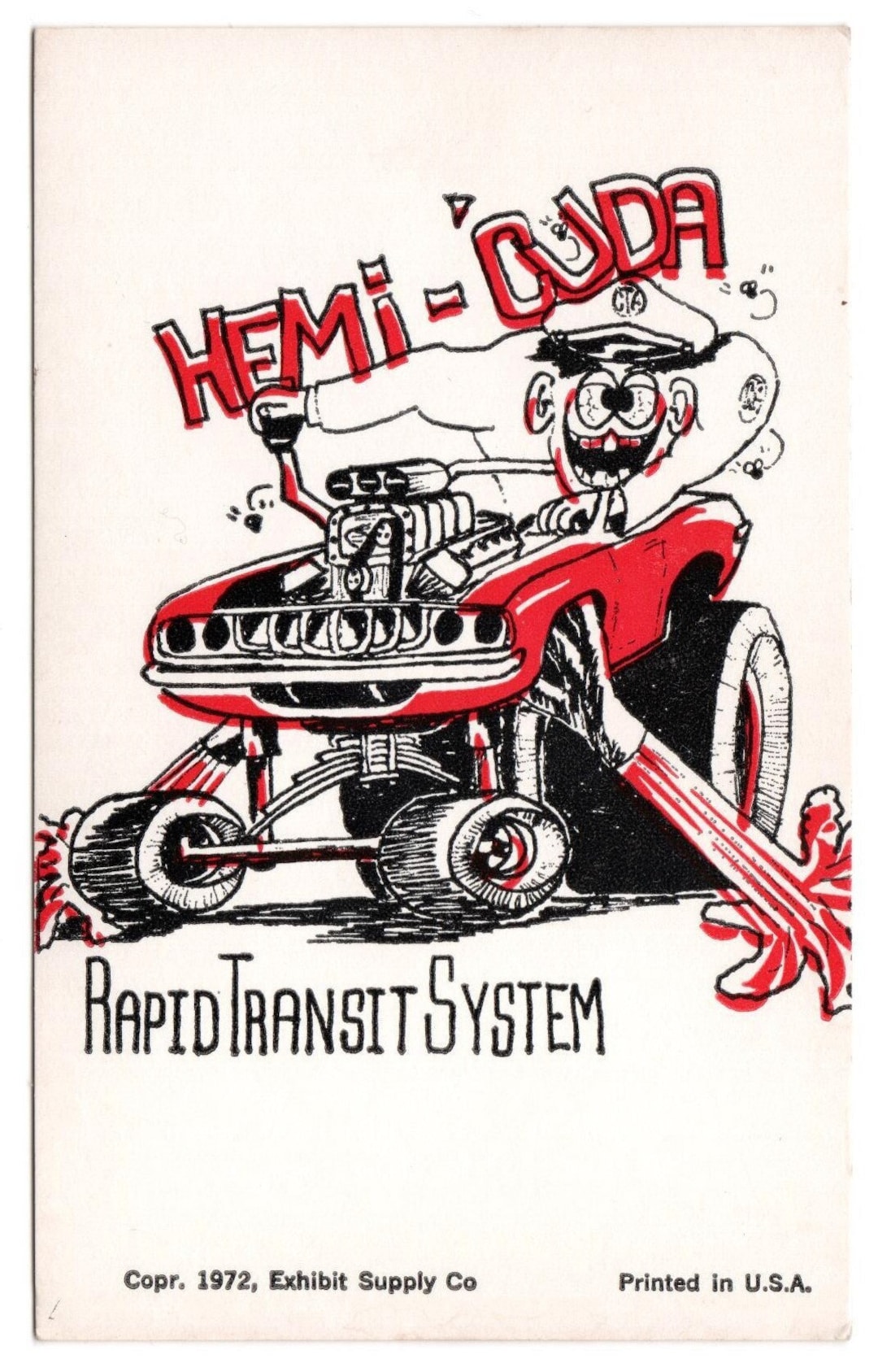 1972 HEMI-CUDA Monster Odd Rod Hot Rod Exhibit Rat Fink Card