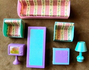 1960s Doll House LIVING ROOM Furniture Rare with TV