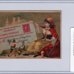 1870s Victorian French Lithograph Trade Card Aux Armes d&#39;Angleterre NICE France Postale Design