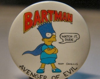 Vintage 1989 SIMPSONS Button 1.75 inch BARTMAN