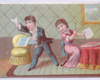 1870s Victorian French Lithograph Trade Card Giving A Speech