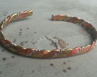 1980s Hand-Made Design Copper Brass Silver Bracelet Open Rope Design