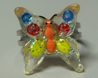 1972 ORIGINAL Metal Jelly Glaze Adjustable BUTTERFLY Ring ELEVEN