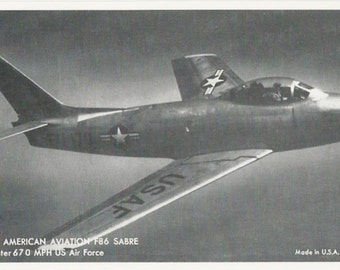 1940-50 F-86 Sabre  AZO Military Postcard