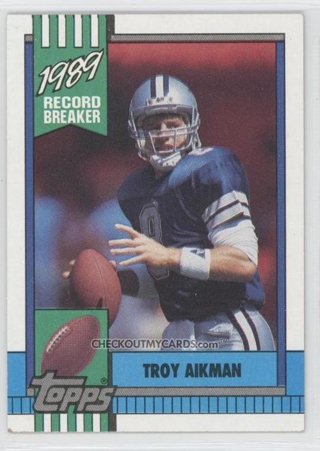rare troy aikman cards 1990 Topps TROY AIKMAN 1989 Record Breaker Hall of Fame QB Cowboys