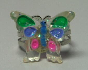 1972 ORIGINAL Metal Jelly Glaze Adjustable BUTTERFLY Ring EIGHT