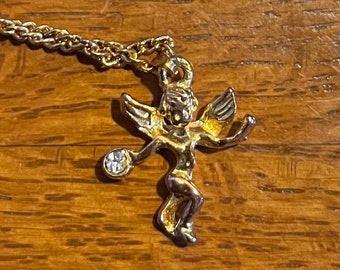 1960-70's 14K Pendant CUPID with sixteen inch chain