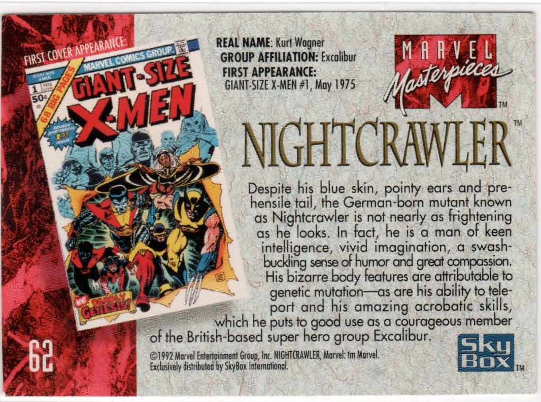 1992 Marvel Masterpieces NIGHTCRAWLER Card - Etsy
