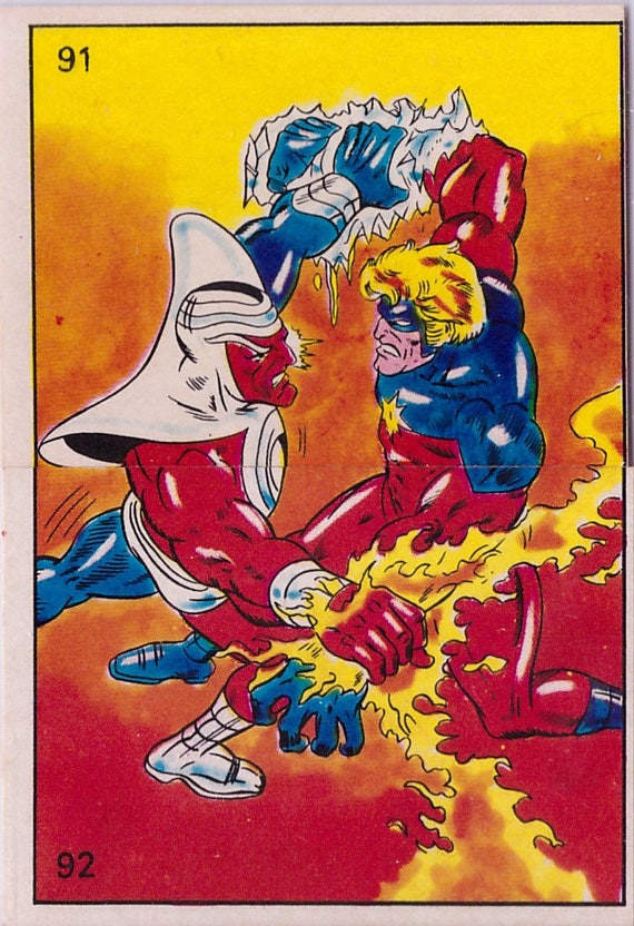 Rare 1980 Marvel Super Heroes Mercury Vs Marvel Man Double Sticker