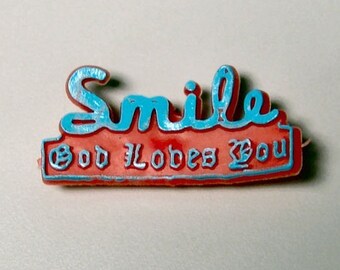 Awesome 1979 Rubber Sucker Sign Smile GOD Loves YOU