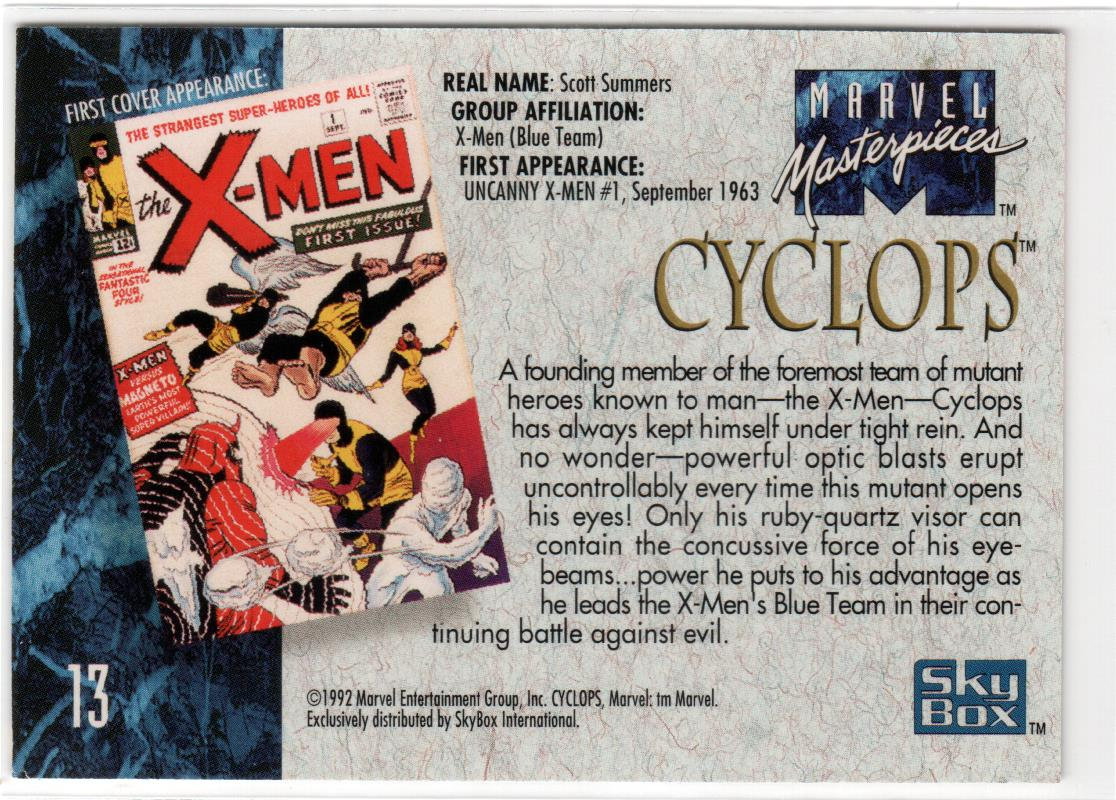 1992 Marvel Masterpieces CYCLOPS Card - Etsy