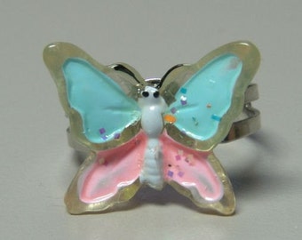 1972 ORIGINAL Metal Jelly Glaze Adjustable BUTTERFLY Ring SIX