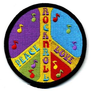 1960s-70s Hippie Peace Movement  PEACE LOVE and ROCK n Roll Patch 3 inch