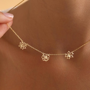 Personalized Multiple Birth flower Necklace, Family Birth Flower Bouquet Necklace, Birth Month Flower, Personalized Gift, Christmas Gift
