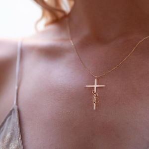 Gold Cross Name Necklace, Personalized Cross Necklace, Christian Gifts for Christening, Baptism Gift, Gift for Her, Christmas Gift