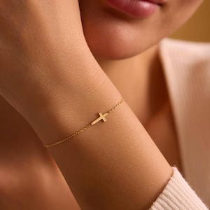 Gold Cross Bracelet, Tiny Cross Bracelet, Cross Bracelet Women, Confirmation Gifts for Girls, Baptism Gift, Mothers Day Gift, Gift For Her