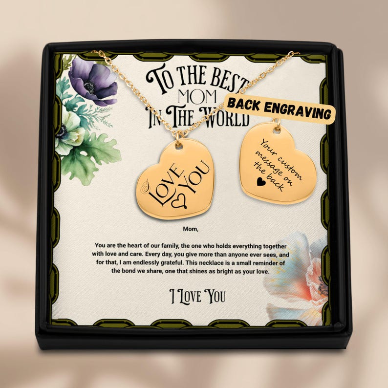 Personalized Heart Necklace for Mom Custom Engraving Available