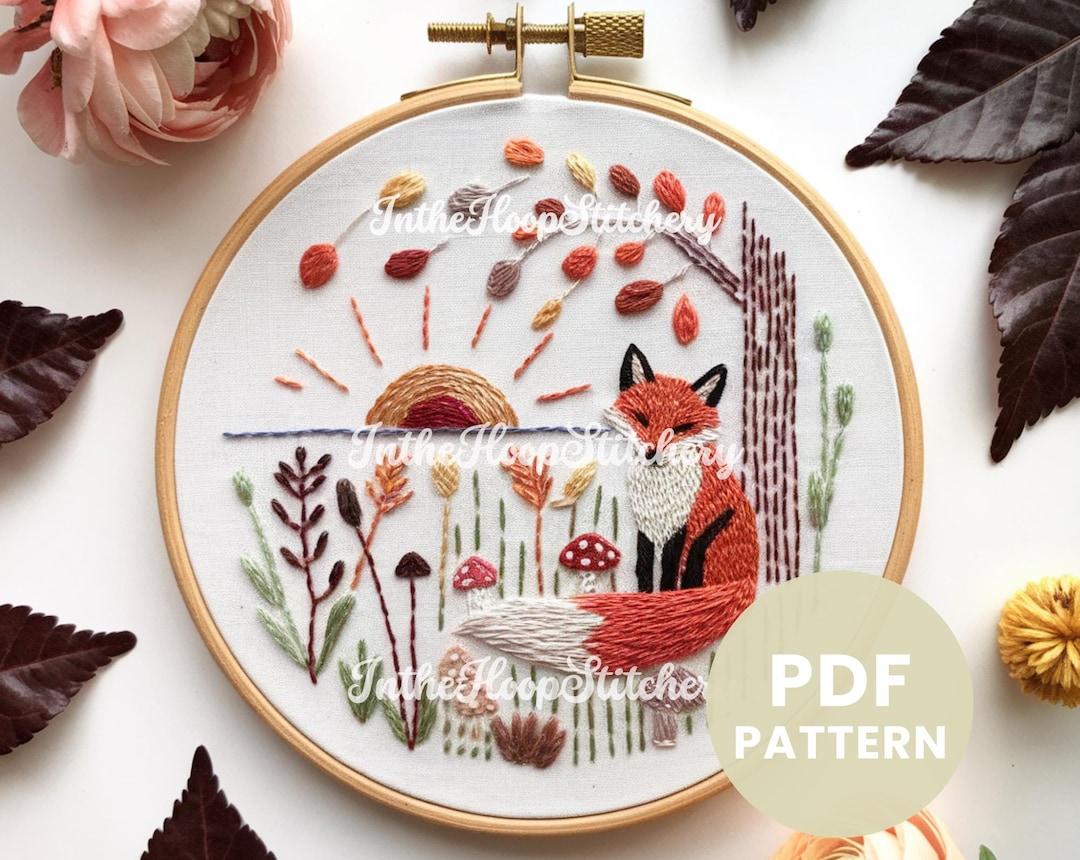 Autumn Fox Embroidery Pattern PDF, Woodland Hand Embroidery, Fall Hoop ...