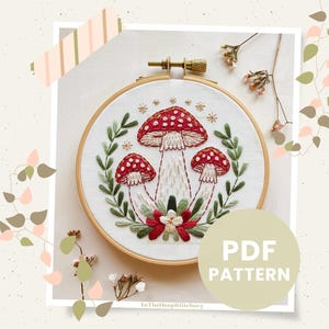 Woodland Mushrooms Embroidery Pattern PDF, Instant Download, Hand Embroidery, Digital Art, Wall Hanging DIY Gift, 6 Sizes, Christmas