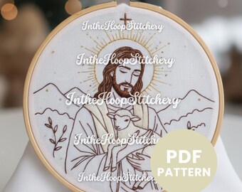 Wzór haftu Bożego Narodzenia, Wzór haftu z Jezusem Dobrym Pasterzem, Haft świąteczny DIY, Haft ręczny, Przyjazny dla początkujących