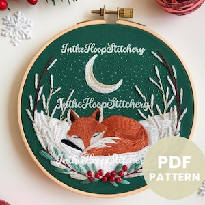 Autumn Fox Embroidery Pattern PDF, Woodland Hand Embroidery, Fall Hoop Art, Beginner-Friendly Nature Decor, PNG Embroidery, Instant Download