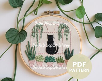 Cat Embroidery, PDF Pattern, Cute Cat Embroidery, Cat Lover, Modern Cat Embroidery, Spring Decor, DIY Cat Silhouette, PNG Instant Download