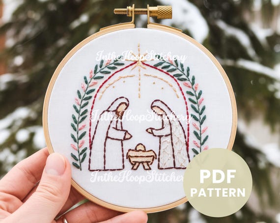 Nativity Scene Embroidery Pattern, Christmas Nativity Embroidery Pattern, DIY Christmas Embroidery, DIY Hand Embroidery, DIY Christmas Art