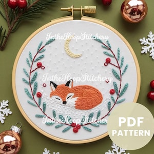 Autumn Fox Embroidery Pattern PDF, Woodland Hand Embroidery, Fall Hoop Art, Beginner-Friendly Nature Decor, PNG Embroidery, Instant Download