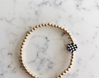 Checkered Black and white heart bracelet