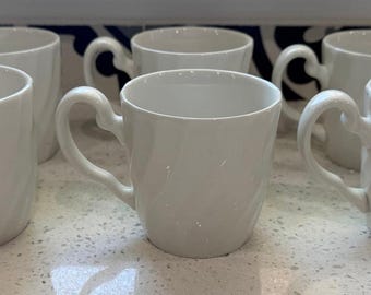 Juego de 6 tazas Johnson Brother Regency blancas con diseño de remolino. HECHAS EN INGLATERRA.