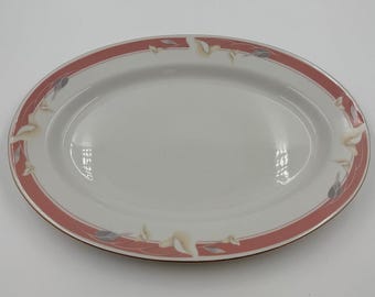 Vintage Sango Majesty Taupe Fantasy 8394 14.25” Oval Serving Platter Gold Trim