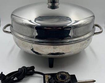 VTG Faberware 344A 12” Electric Skillet W/ Lid And Steamer Tray Works & Tested