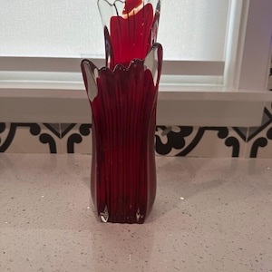 Vintage MURANO Glass Vase Red Mouthblown Flower vase Murano Seguso Vase 70&#39;s Huge Glassvase Mouth- Blown Flower Vase