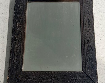 Antique Hanging Black Wall Mirror Tarnished and Worn Patina