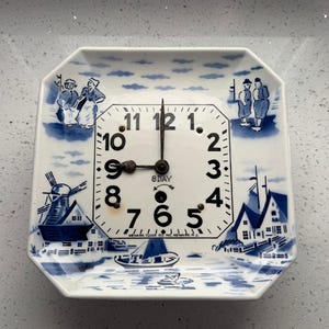 Pendule Murale Vintage Céramique Bleue - Mécanique - Horloge Déco Années 2000