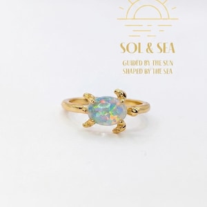 Sol & Sea 9 CT gold plated Synthetic Opal Turtle whismical ring summer beach nautical
