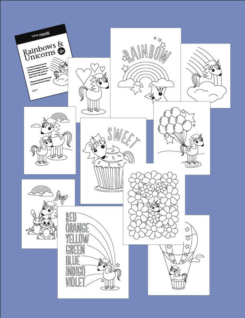 rainbow unicorn colouring pages etsy