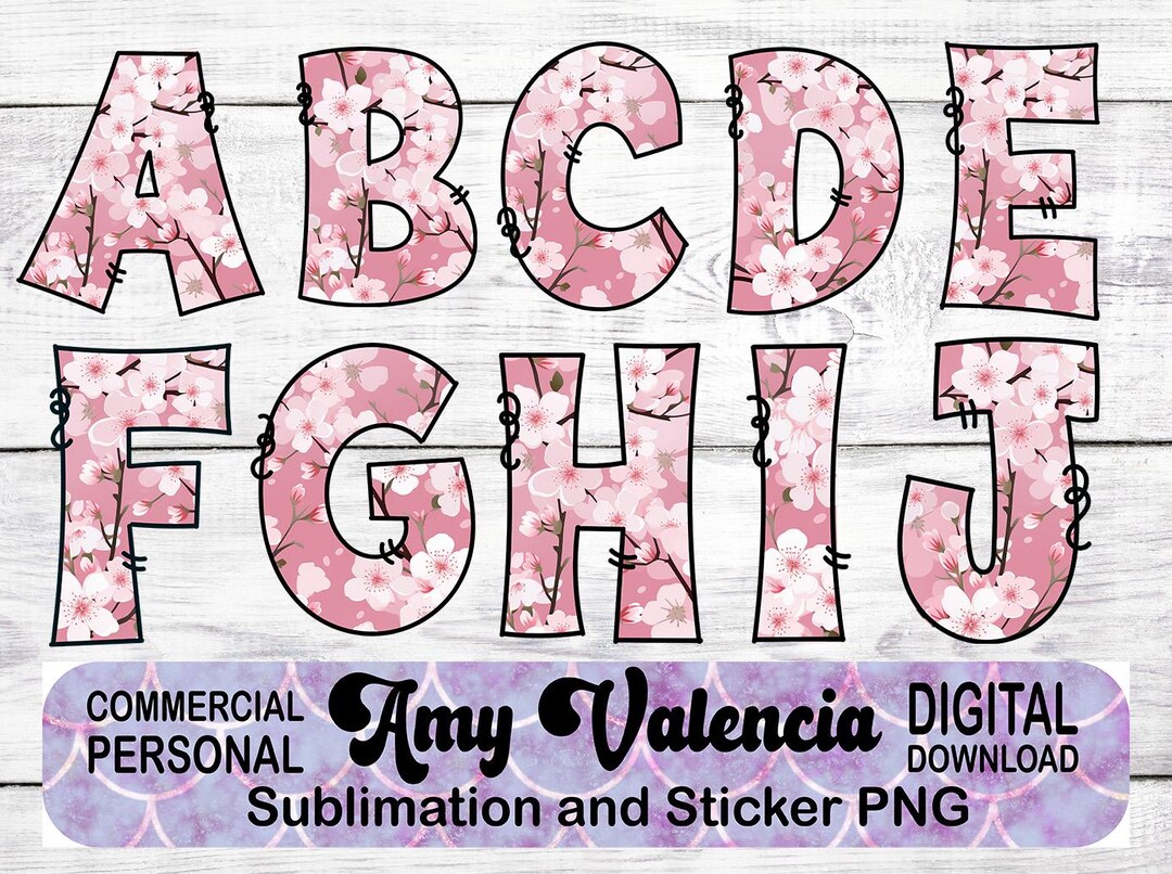 Cherry Blossom Alphabet Doodle Letters PNG Bundle, Spring Flower ...