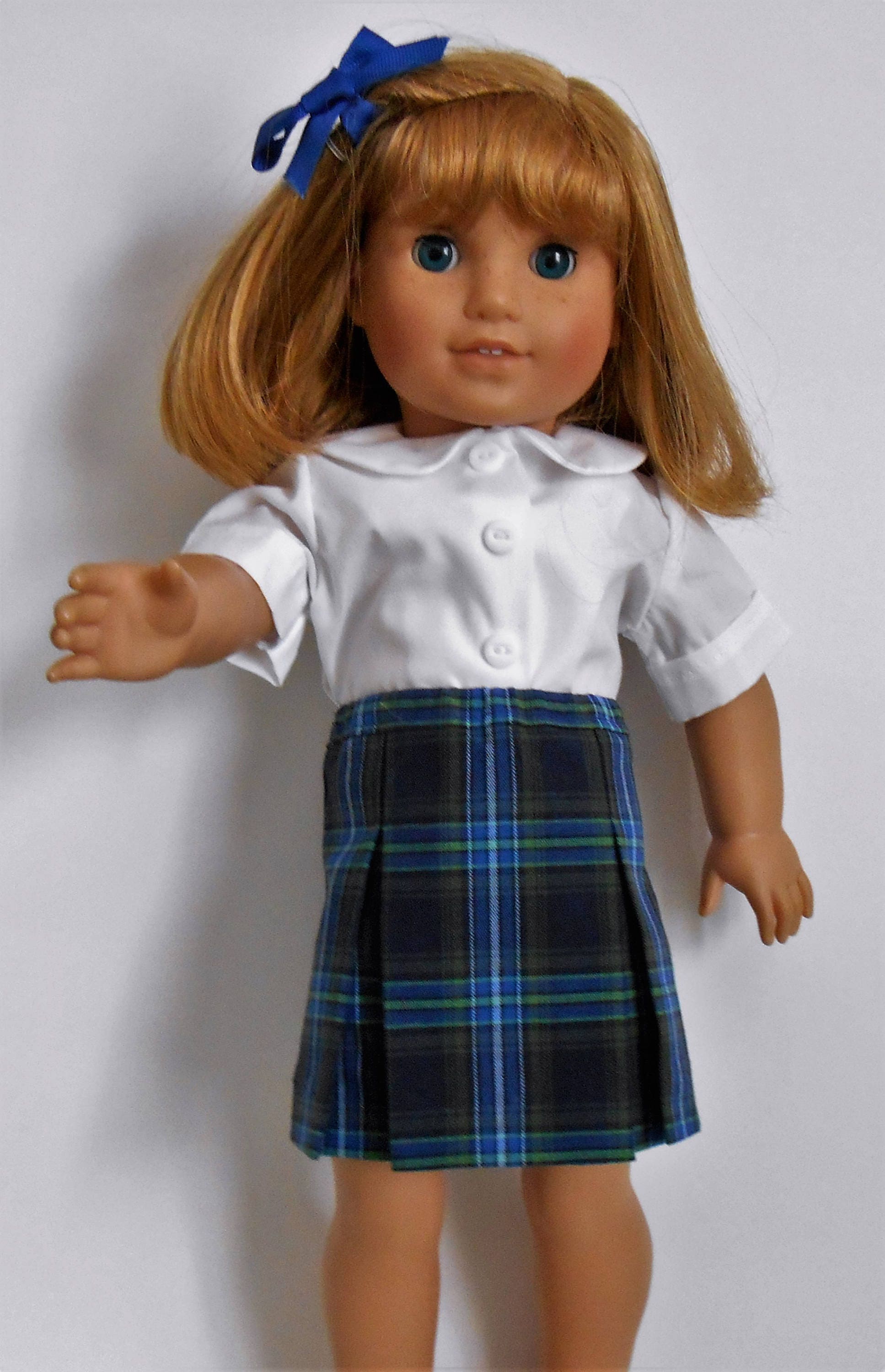 Blue plaid school uniform skirt with white blouse fits Etsy