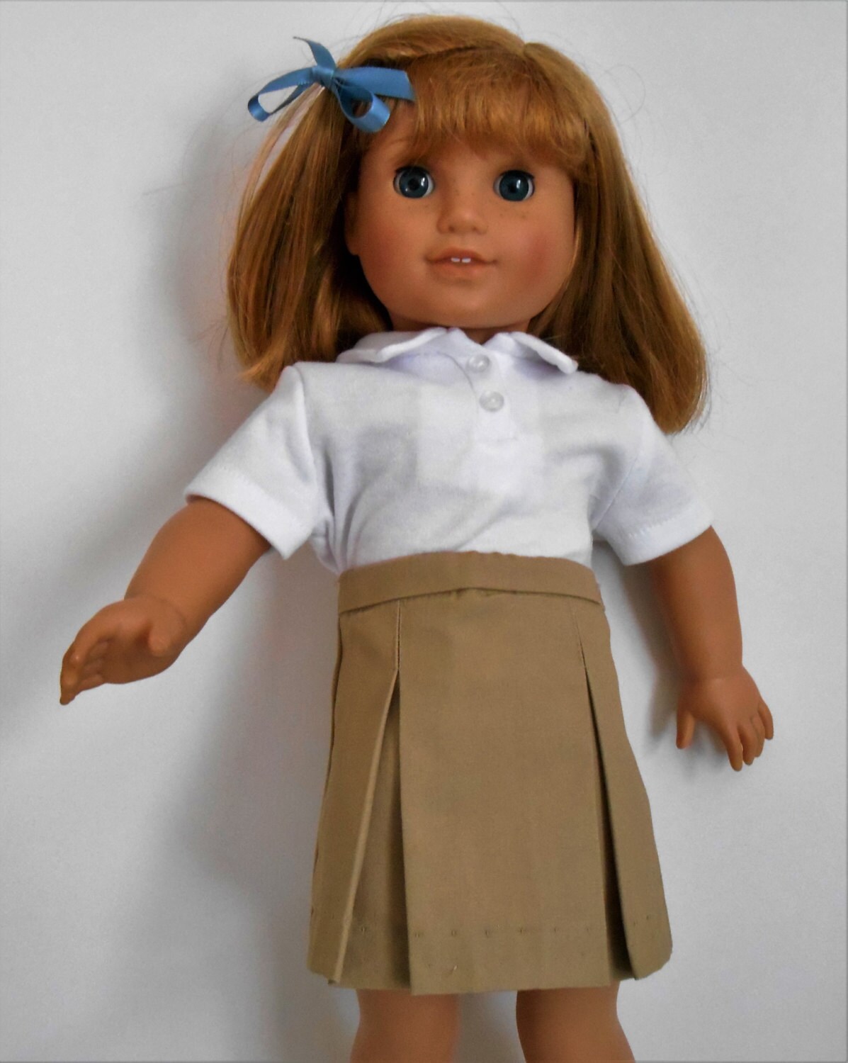 Khaki school uniform skirt with white knit polo shirt fits Etsy