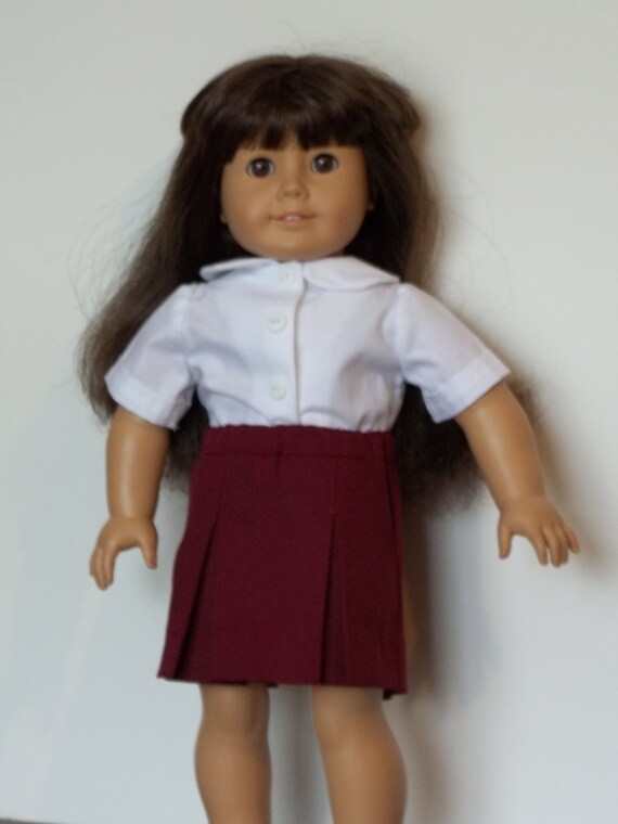 Burgundy school uniform skirt with blouse fits American Girl | Etsy