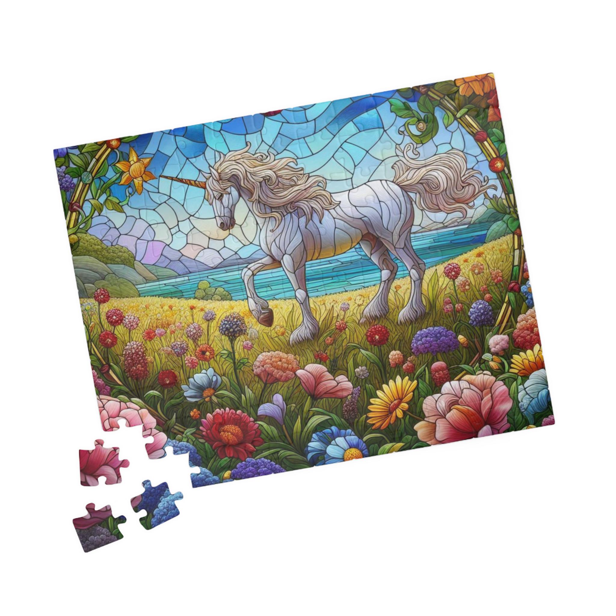 Stained Glass Unicorn Grazing in Field Full of Flowers Puzzle - Etsy  Australia