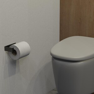 Elegante suporte de papel higiênico de parede cinza, acessório de banheiro minimalista, organizador de metal durável, decoração de parede cinza neutra