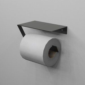 Suporte de papel higiênico de parede preto com prateleira embutida, organizador de banheiro de metal elegante, design minimalista e durável