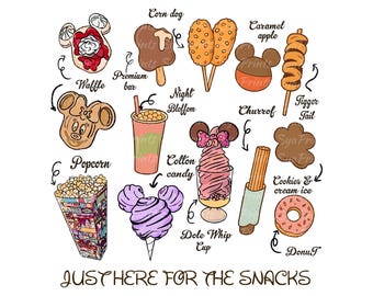 Bara här för snacks png, Musse Pigg och vänner t-shirt png, Disney snacks png, familjeresa png, Disney mat png, familjesemester png