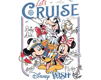 Disney Mickey and Friends Let's Cruise Line PNG, Design di magliette abbinate per vacanze in crociera in famiglia 2026, File PNG Disney Magic Wish