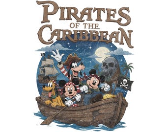 Disney Pirati dei Caraibi PNG, design maglietta pirata con Topolino e i suoi amici, download digitale per vacanze in famiglia