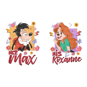 His And Her Png, Retro 90s His Roxanne And Her Max Svg Png, A Goofy Movie, Couple Matching Png, Disneyland Valentines, Valentine Couple Png