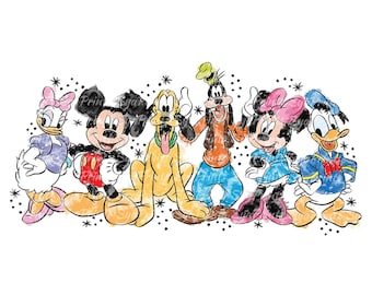 Watercolour Mickey and Friends Png, Mickey Goofy Donald Daisy Minnie Pluto Sublimation Design, Family Vacation Png, Family Trip Png